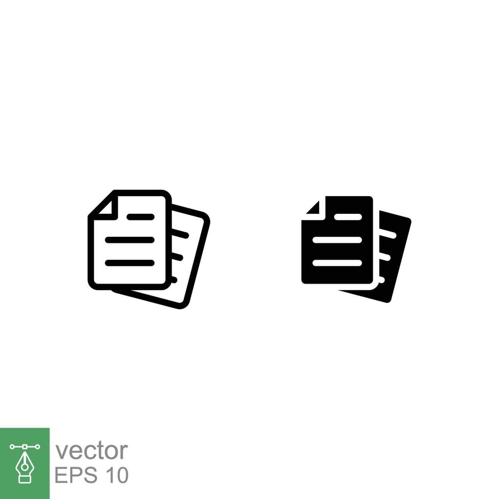 Document line and solid icon. Outline and glyph symbol. Note, information, paper, sheet, pictogram, contract, copy concept. Page file, list text vector illustration isolated for web design. EPS 10.