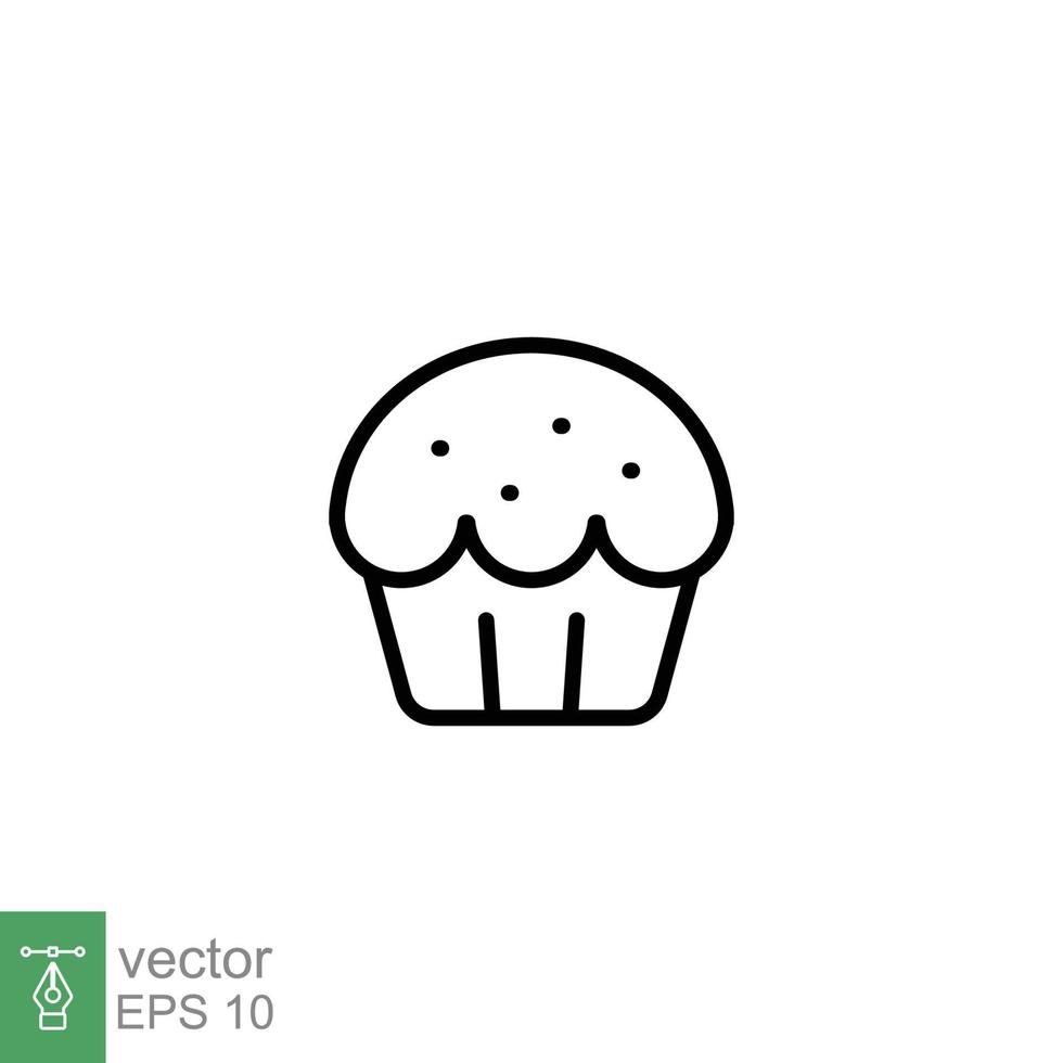 Cupcake icon. Simple outline style. Bakery, cake, dessert, muffin, kitchen, restaurant concept. Thin line symbol. Vector illustration isolated on white background. EPS 10.