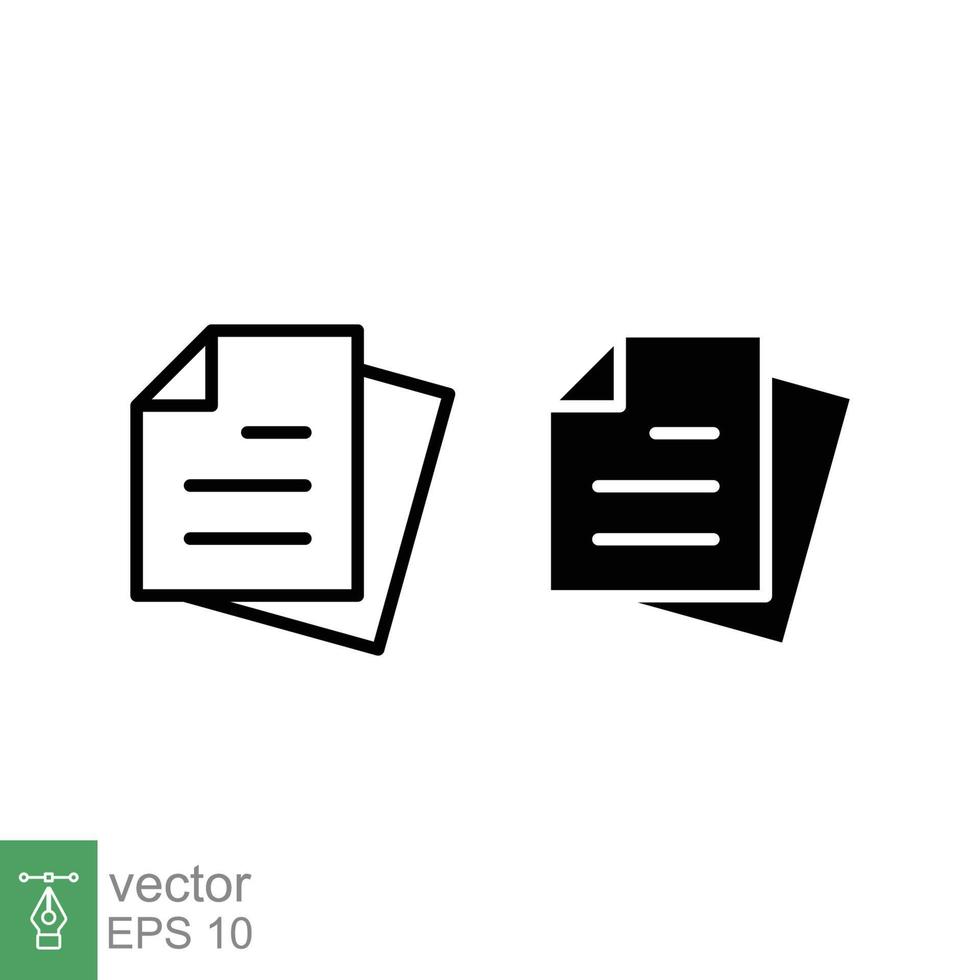 Document line and solid icon. Outline and glyph symbol. Note, information, paper, sheet, pictogram, contract, copy concept. Page file, list text vector illustration isolated for web design. EPS 10.