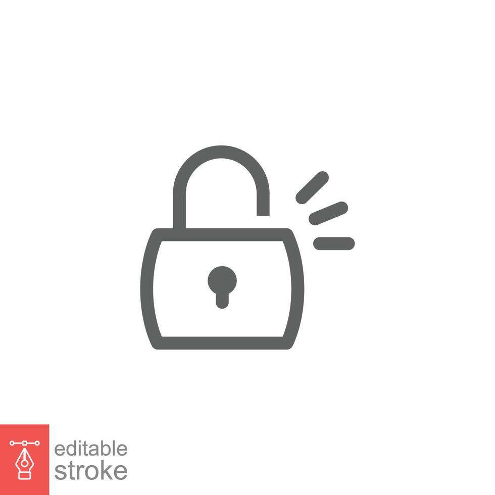 Unlocked lock icon. Simple outline style. Padlock with keyhole, open key, security concept. Thin line vector illustration design on white background. Editable stroke EPS 10.