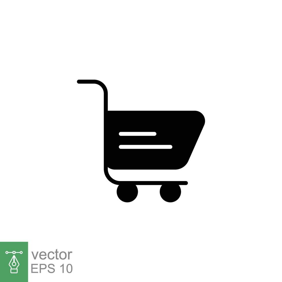 compras carro icono. sencillo sólido estilo para web modelo y aplicación comercio, minorista, carretilla, cesta, bolsa, almacenar. negro silueta, glifo símbolo. vector ilustración diseño en blanco antecedentes. eps 10