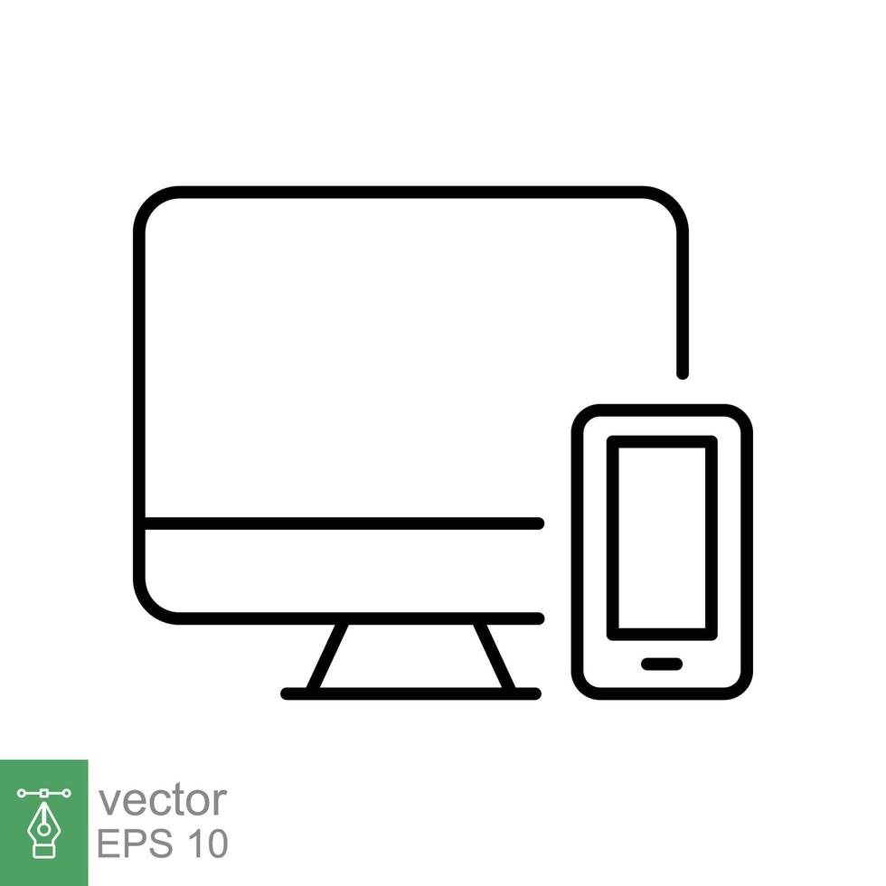 computadora y móvil teléfono línea icono. sencillo contorno estilo. escritorio, dispositivo, monitor, mostrar, teléfono inteligente, sensible concepto. vector ilustración aislado en blanco antecedentes. eps 10