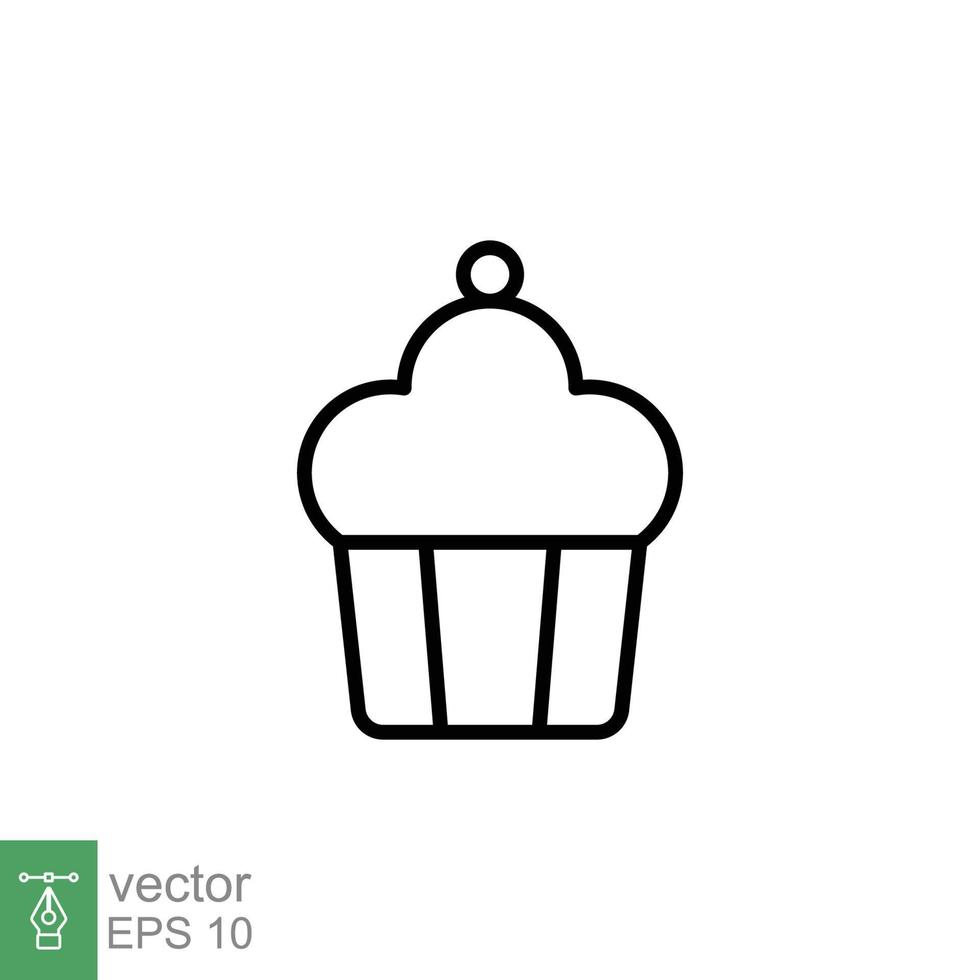 Cupcake icon. Simple outline style. Bakery, cake, dessert, muffin, kitchen, restaurant concept. Thin line symbol. Vector illustration isolated on white background. EPS 10.