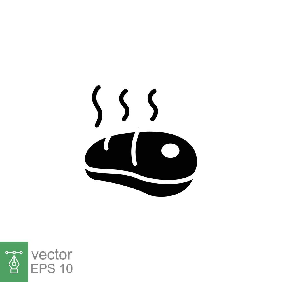 Meat icon. Simple solid style. Steak beef, food, grill, meal, bbq, kitchen, restaurant concept. Black silhouette, glyph symbol. Vector illustration isolated on white background. EPS 10.