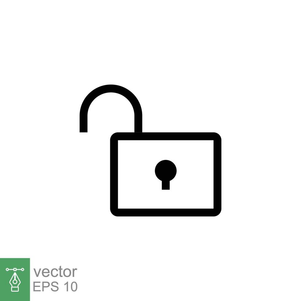Unlocked lock icon. Simple outline style. Padlock with keyhole, open key, security concept. Thin line vector illustration design on white background. EPS 10.