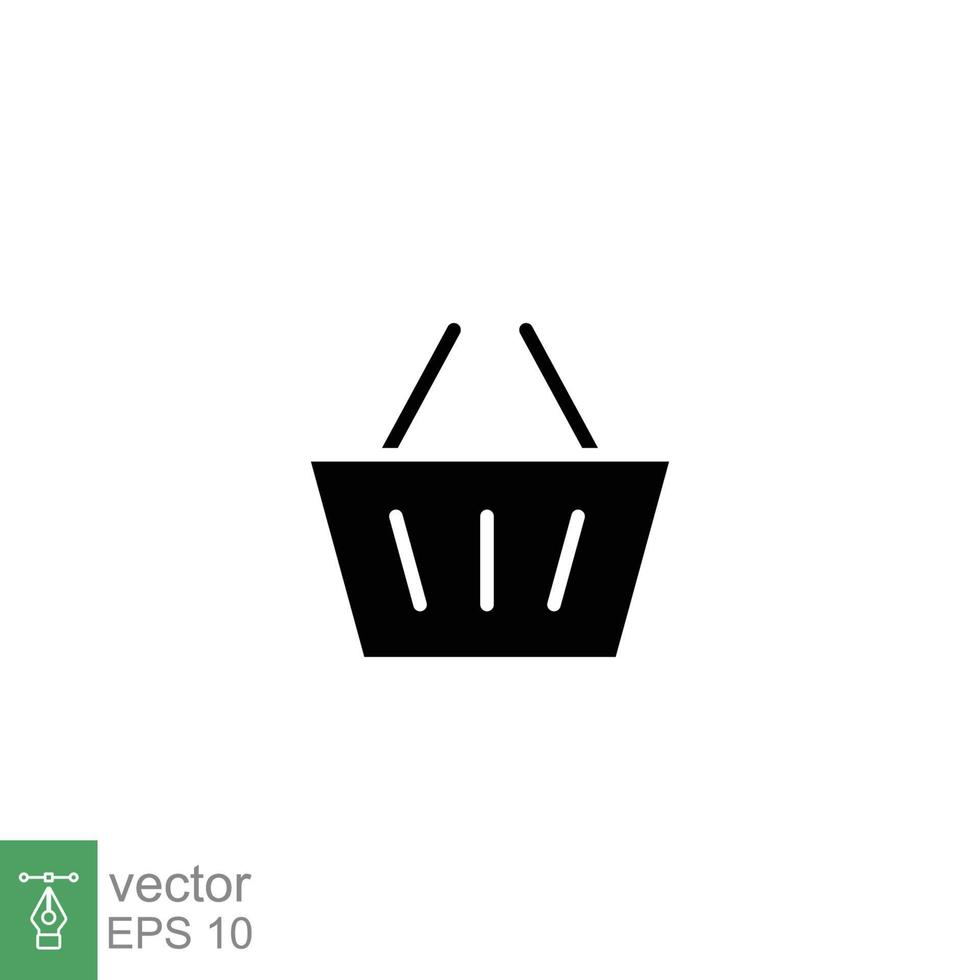 Shopping basket icon. Simple solid style for web template and app. Black silhouette symbol. Shop, cart, purchase, buy, retail, vector illustration design on white background. EPS 10.