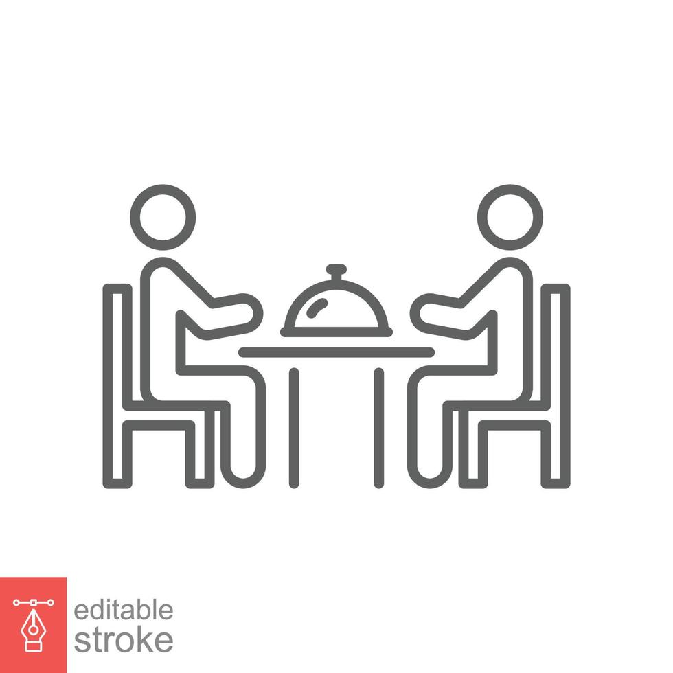 Dinner line icon. Simple outline style. People sitting on table, party, dinning, restaurant concept. Vector illustration isolated on white background. Editable stroke EPS 10.