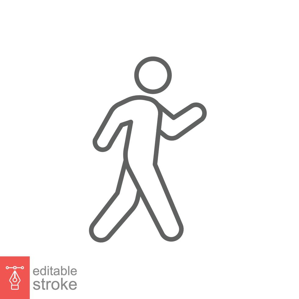 Walk line icon. Simple outline style. Pedestrian, man, pictogram, human, side, walkway concept symbol. Vector illustration isolated on white background. Editable stroke EPS 10.