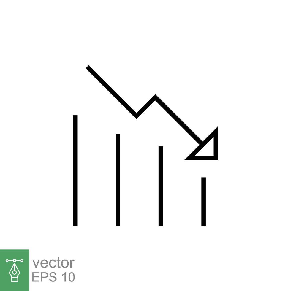 Graph down, reduce progress line icon. Simple outline style efficiency decrease graphic, finance chart, trendy abstract graph vector illustration. Arrow going down, bankrupt concept. EPS 10.