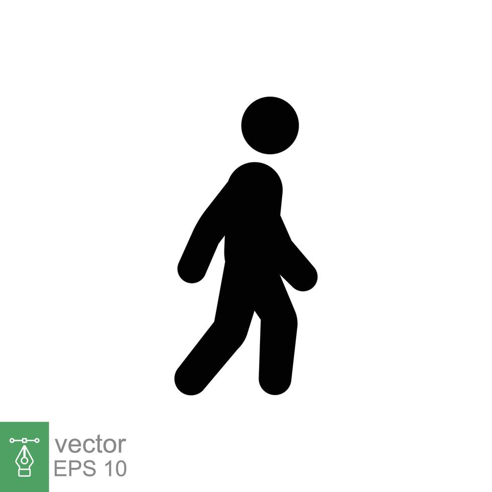 caminar icono. sencillo sólido estilo. peatonal, caminando hombre, pictograma, humano, lado, pasarela concepto. negro silueta, glifo símbolo. vector ilustración aislado en blanco antecedentes. eps 10