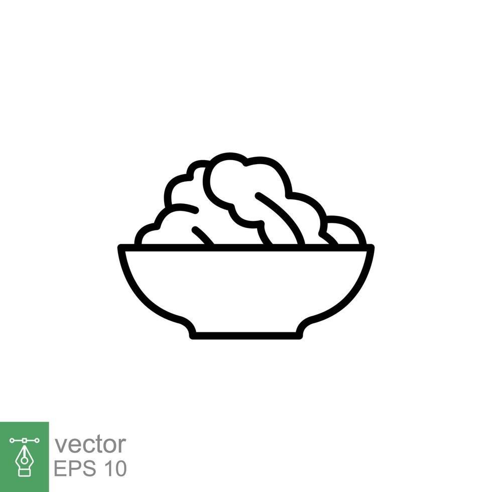 ensalada icono. sencillo contorno estilo. orgánico comida en bol, salud, verduras, lámina, restaurante concepto. Delgado línea símbolo. vector ilustración aislado en blanco antecedentes. eps 10