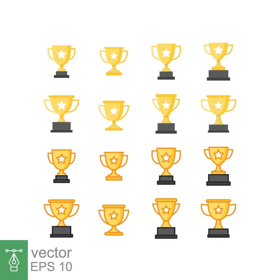 Cup trophy icon set. Simple flat style for app and web design element. Winner, champ, contest, won concept. Gold champions award. Vector illustration isolated on white background. EPS 10.