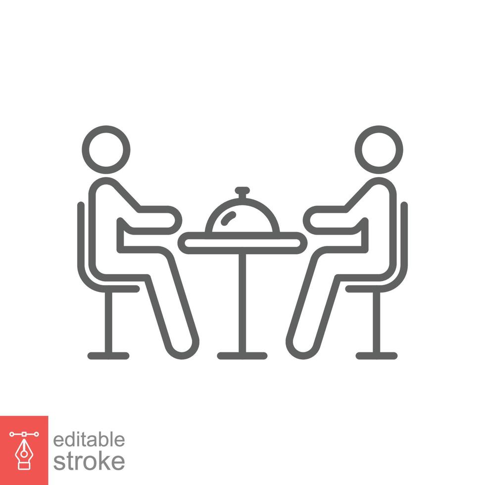 Dinner line icon. Simple outline style. People sitting on table, party, dinning, restaurant concept. Vector illustration isolated on white background. Editable stroke EPS 10.