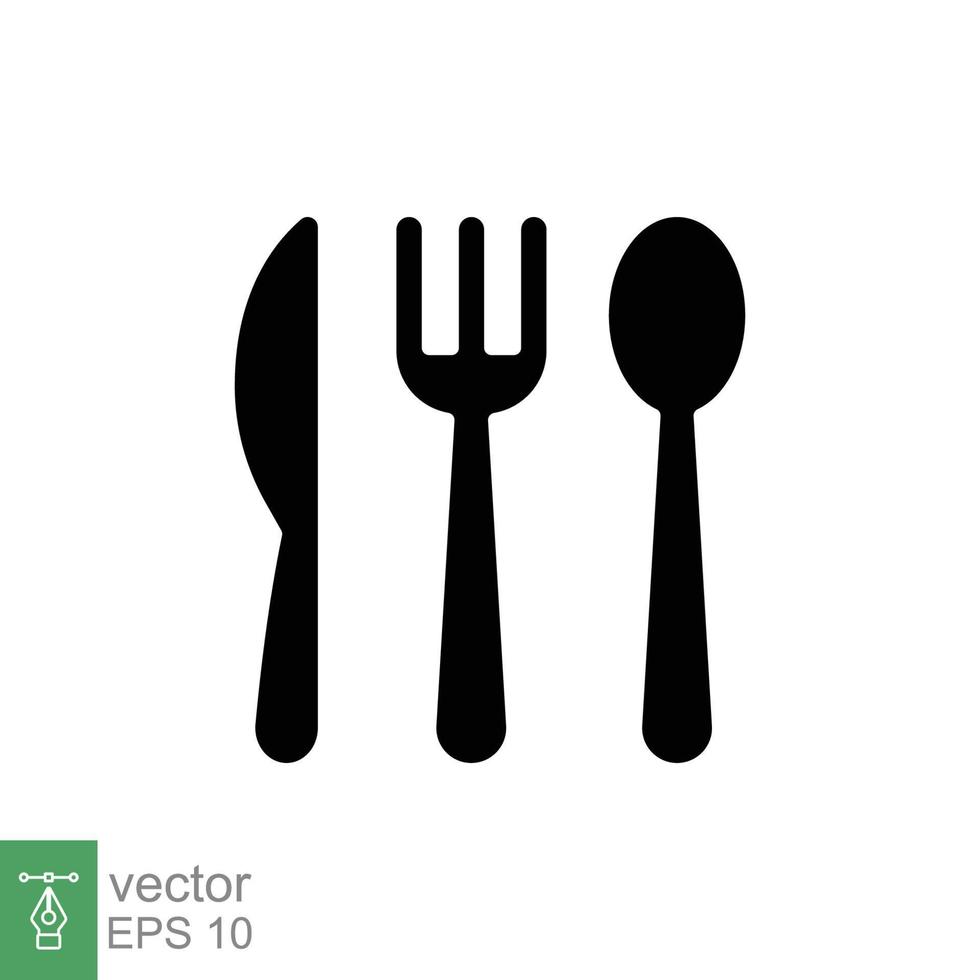 Cutlery icon. Simple solid style. Flatware, spoon, fork, steak knife, plate, restaurant concept. Black silhouette, glyph symbol. Vector illustration isolated on white background. EPS 10.
