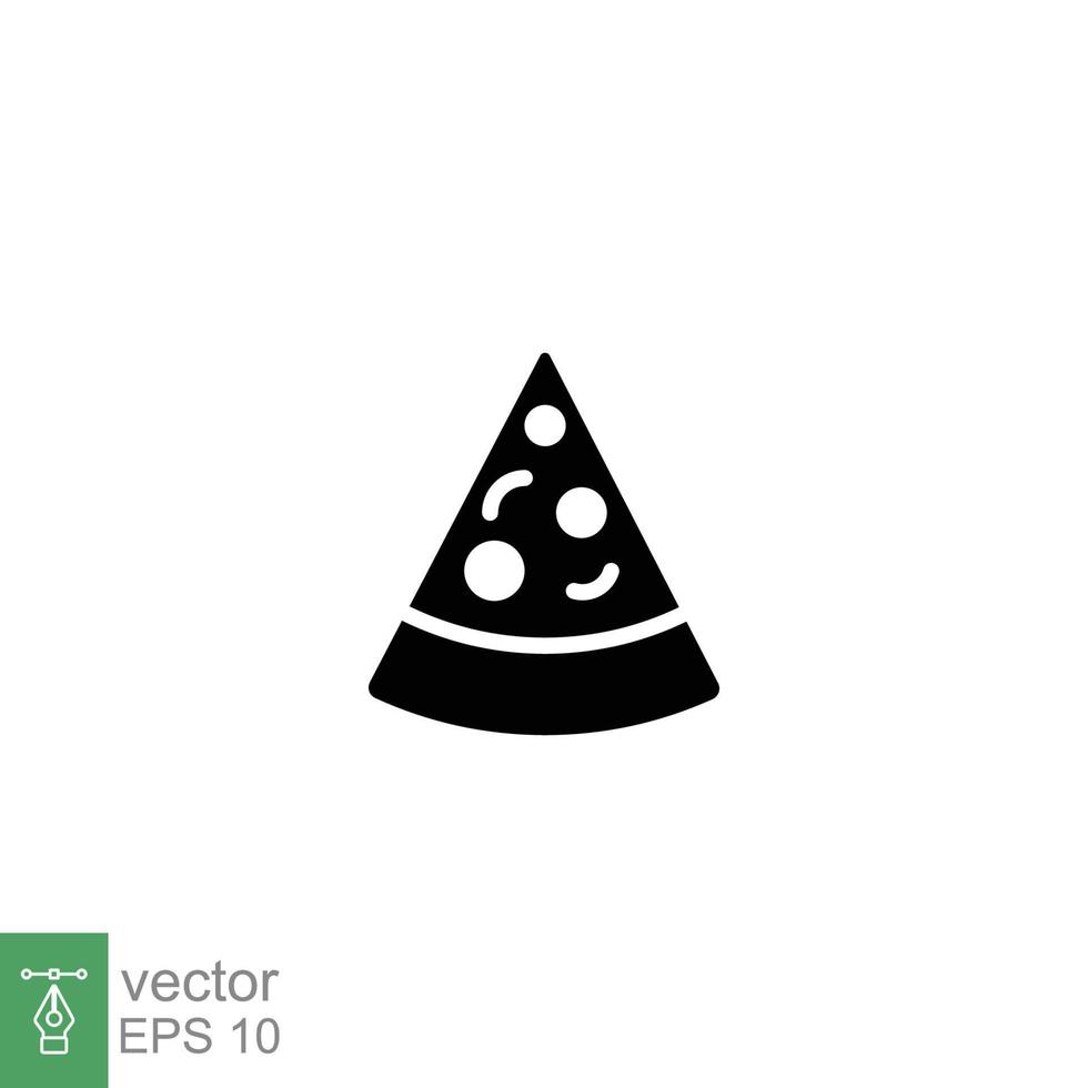 Pizza slice icon. Simple solid style. Pizza, fast food, junk food, take way, kitchen, restaurant concept. Black silhouette, glyph symbol. Vector illustration isolated on white background. EPS 10.