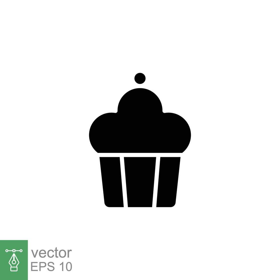 Cupcake icon. Simple solid style. Bakery, cake, dessert, muffin, kitchen, restaurant concept. Black silhouette, glyph symbol. Vector illustration isolated on white background. EPS 10.