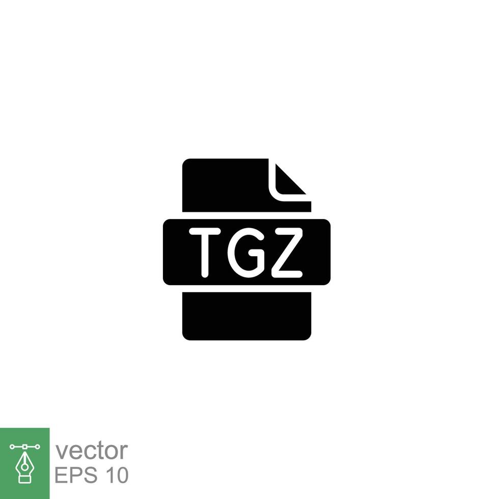 TGZ file format glyph icon. Simple solid style. Archive, attachment, data, extension, filetype, gzip concept. Vector illustration isolated on white background. EPS 10.