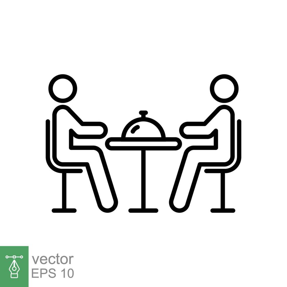 cena línea icono. sencillo contorno estilo. personas sentado en mesa, fiesta, comedor, restaurante concepto. vector ilustración aislado en blanco antecedentes. eps 10