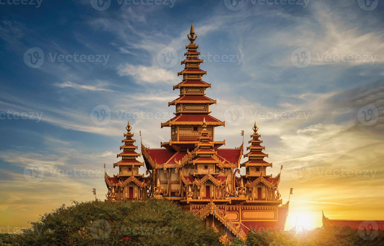 Landscape image of Ancient pagoda at sunset in Bagan, Myanmar. photo