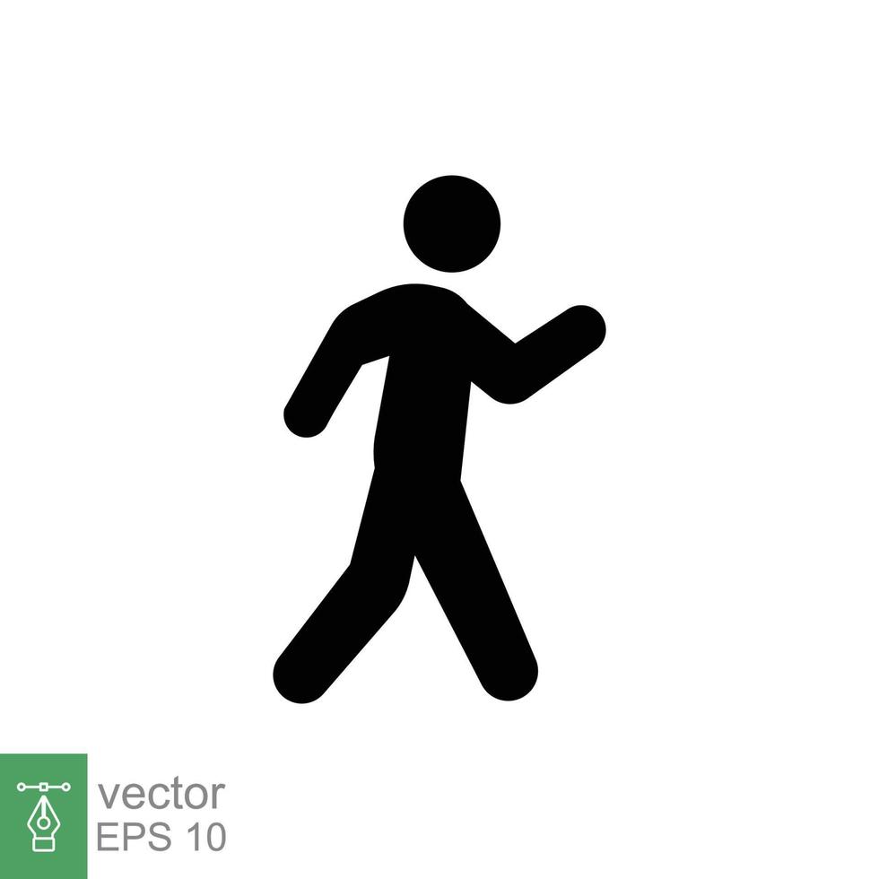 caminar icono. sencillo sólido estilo. peatonal, caminando hombre, pictograma, humano, lado, pasarela concepto. negro silueta, glifo símbolo. vector ilustración aislado en blanco antecedentes. eps 10