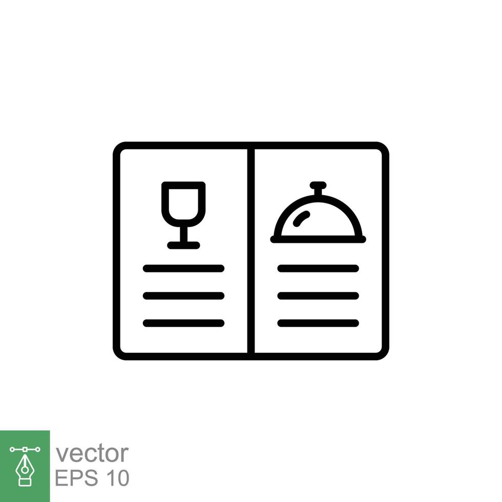 Food menu card icon. Simple outline style. Booklet, menu book, restaurant concept. Thin line symbol. Vector illustration isolated on white background. EPS 10.