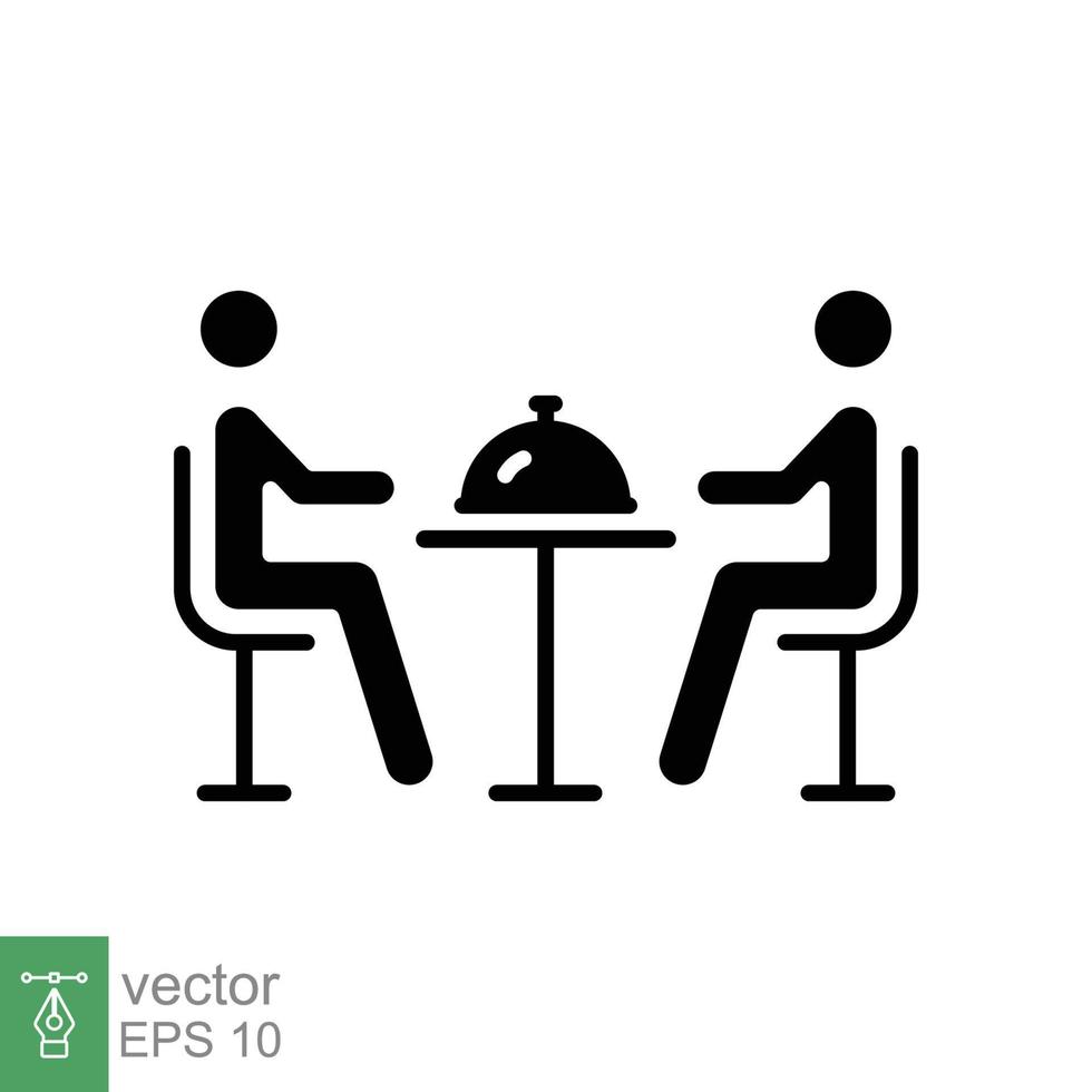 cena icono. sencillo sólido estilo. personas sentado en mesa, fiesta, comedor, restaurante concepto. negro silueta, glifo símbolo. vector ilustración aislado en blanco antecedentes. eps 10