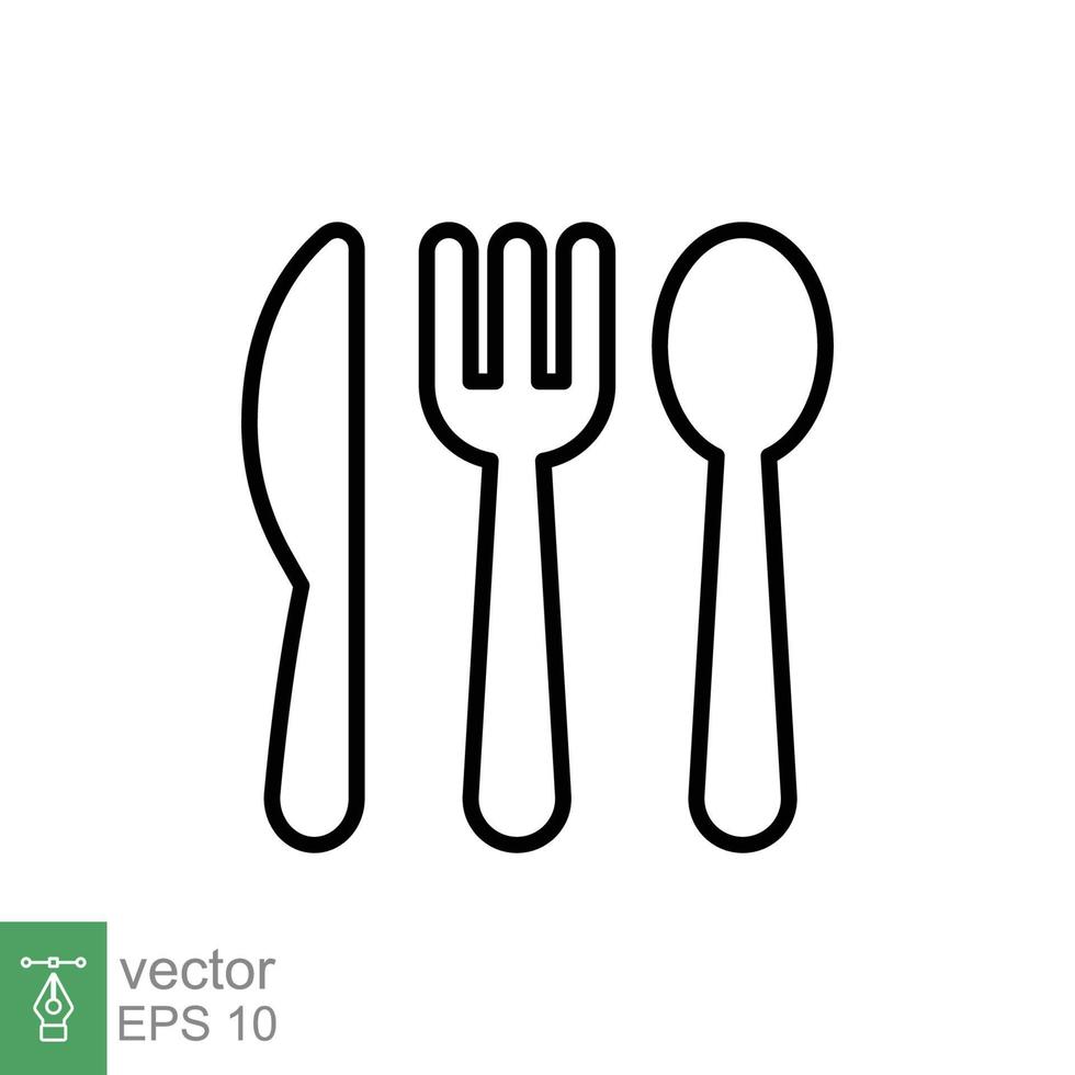 Cutlery line icon. Simple outline style. Spoon, fork, knife, plate, tableware, restaurant concept. Vector illustration isolated on white background. EPS 10.