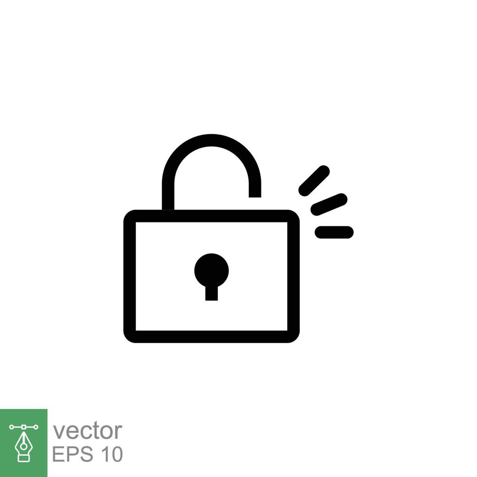 Unlocked lock icon. Simple outline style. Padlock with keyhole, open key, security concept. Thin line vector illustration design on white background. EPS 10.