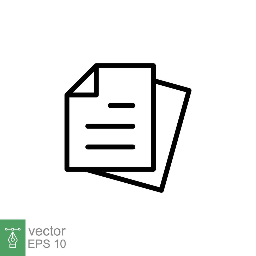 Document line icon. Simple outline style. Note, information, paper, sheet, pictogram, contract, copy concept. Page file, list text vector illustration isolated for web design. EPS 10.