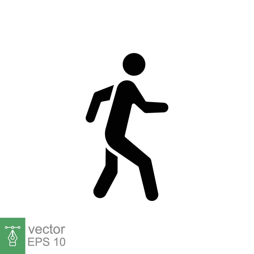 caminar icono. sencillo sólido estilo. peatonal, caminando hombre, pictograma, humano, lado, pasarela concepto. negro silueta, glifo símbolo. vector ilustración aislado en blanco antecedentes. eps 10