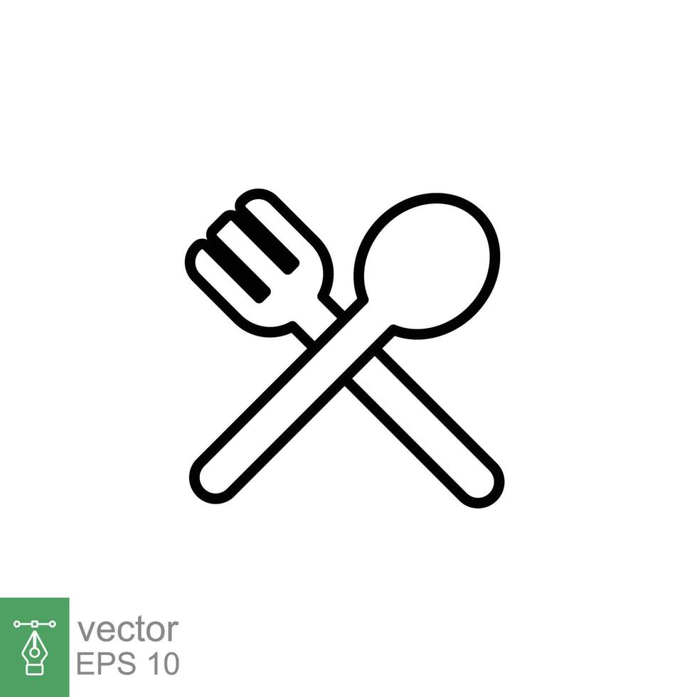 Spoon and fork icon. Simple outline style. Silverware, kitchen, cutlery, table, restaurant concept. Thin line symbol. Vector illustration isolated on white background. EPS 10.