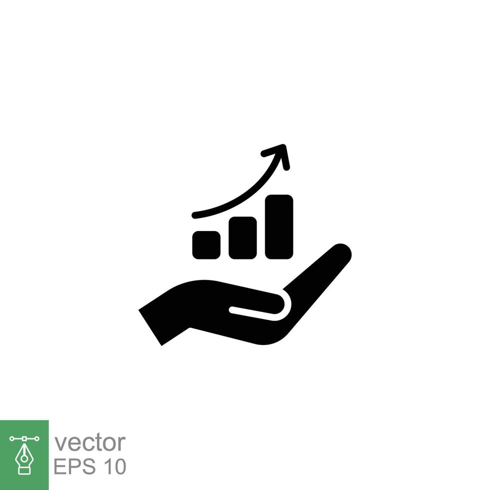 Hand and profit icon. Solid style for web template and app. Future, pick, revenue, business, achievement, chart, diagram, vector illustration design on white background. EPS 10.