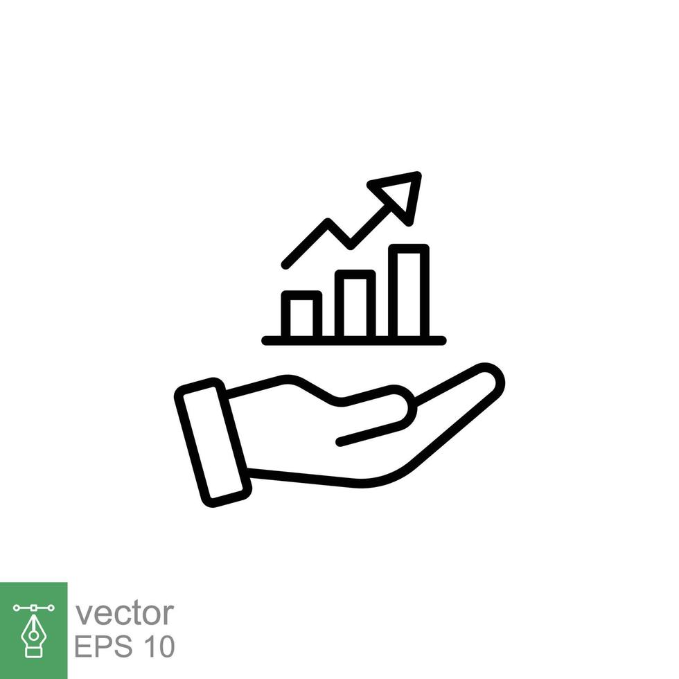 Hand and profit icon. Simple line style for web template and app. Future, pick, revenue, business, achievement, chart, diagram, vector illustration design on white background. EPS 10.