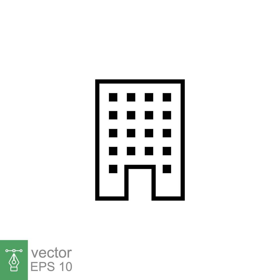 Building icon. Simple outline style. Office, modern urban skyscraper, apartment, business, green home, house concept. Thin line symbol. Vector illustration isolated on white background. EPS 10.