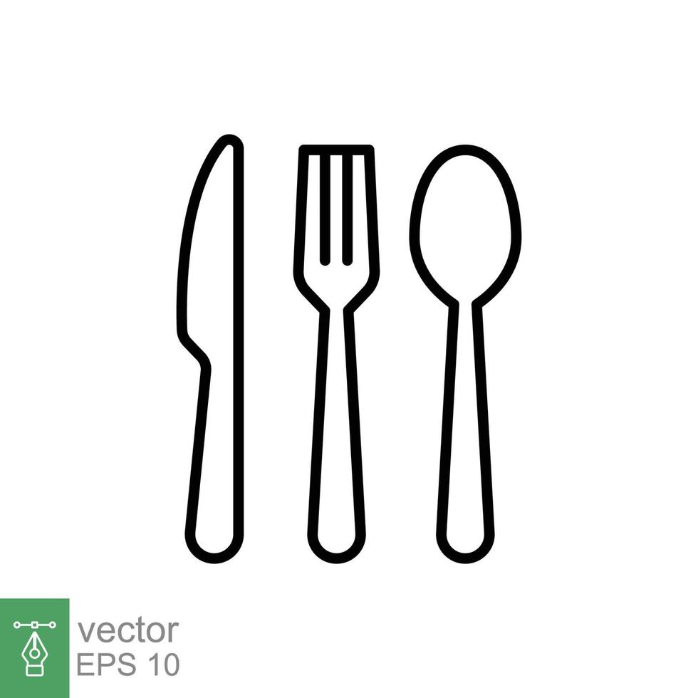 Cutlery line icon. Simple outline style. Spoon, fork, knife, plate, tableware, restaurant concept. Vector illustration isolated on white background. EPS 10.