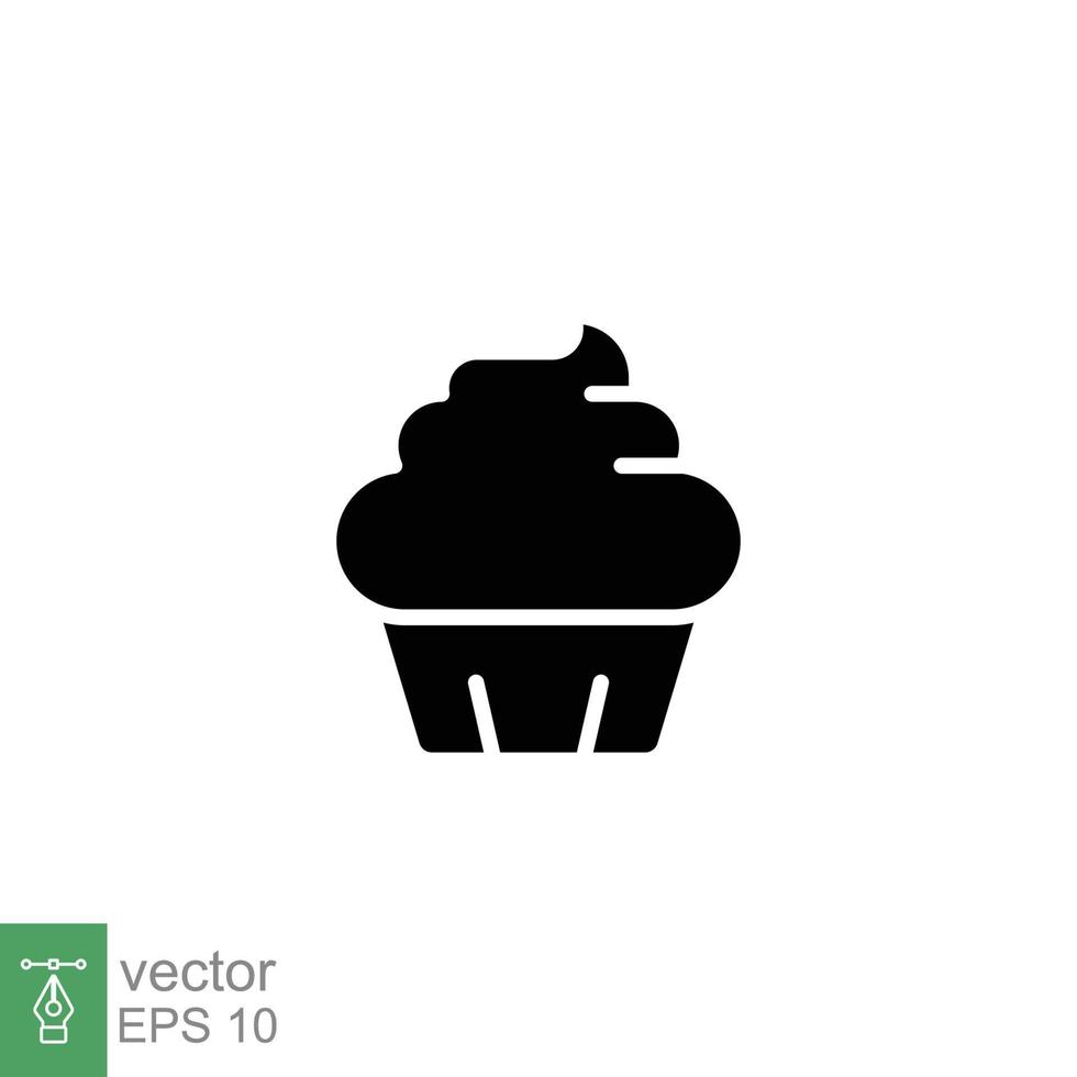 Cupcake icon. Simple solid style. Bakery, cake, dessert, muffin, kitchen, restaurant concept. Black silhouette, glyph symbol. Vector illustration isolated on white background. EPS 10.