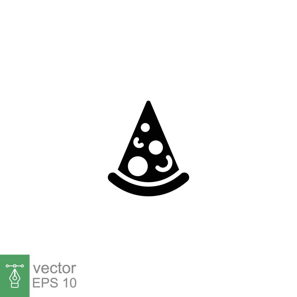 Pizza slice icon. Simple solid style. Pizza, fast food, junk food, take way, kitchen, restaurant concept. Black silhouette, glyph symbol. Vector illustration isolated on white background. EPS 10.