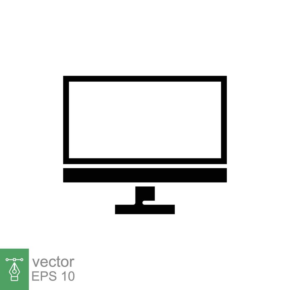 ordenador personal monitor icono. sencillo sólido estilo. pantalla, televisor, escritorio computadora monitor concepto. negro silueta, glifo símbolo. vector ilustración aislado en blanco antecedentes. eps 10