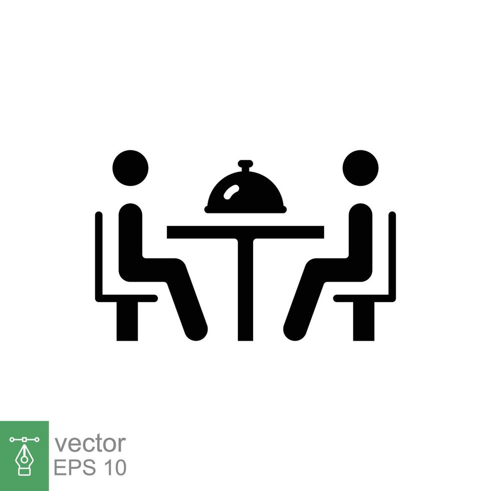 Dinner icon. Simple solid style. People sitting on table, party, dinning, restaurant concept. Black silhouette, glyph symbol. Vector illustration isolated on white background. EPS 10.