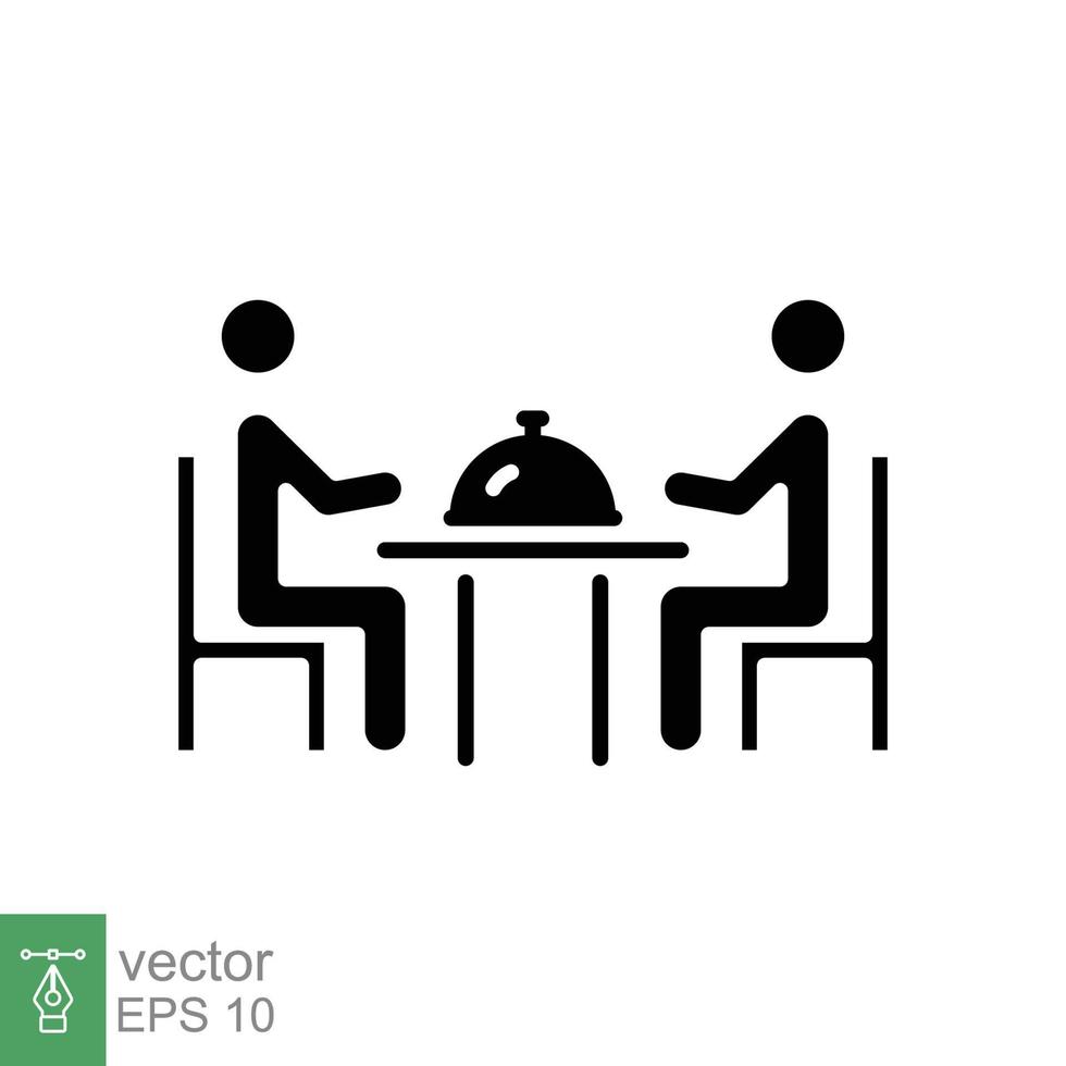 cena icono. sencillo sólido estilo. personas sentado en mesa, fiesta, comedor, restaurante concepto. negro silueta, glifo símbolo. vector ilustración aislado en blanco antecedentes. eps 10