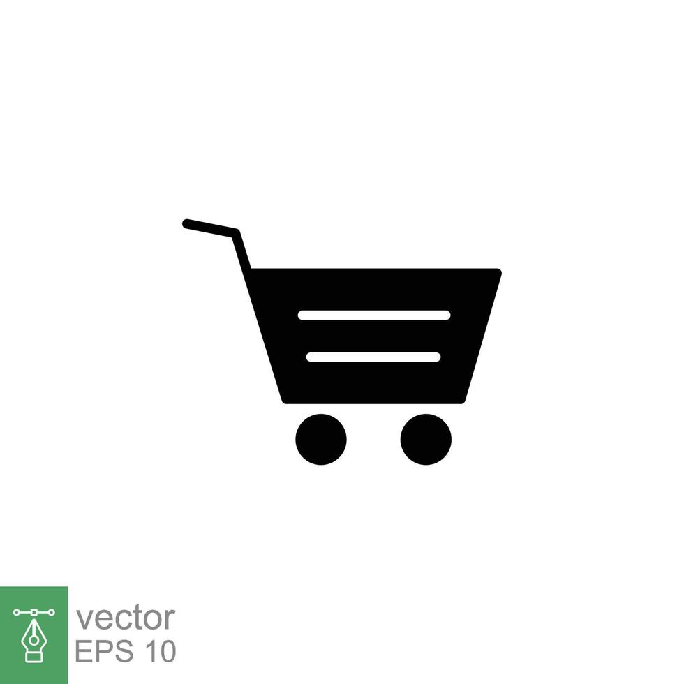 Shopping cart icon. Simple solid style for web template and app. Shop, retail, trolley, basket, bag, store. Black silhouette, glyph symbol. Vector illustration design on white background. EPS 10.