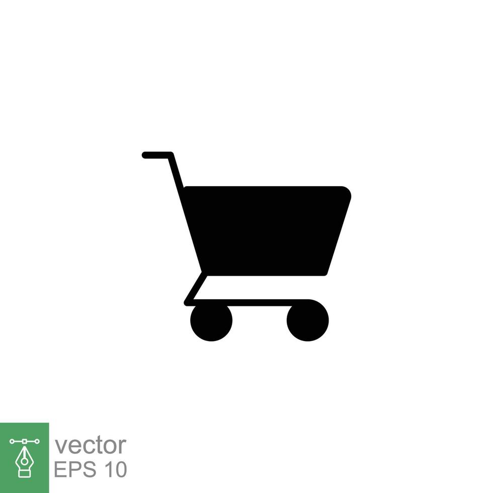 compras carro icono. sencillo sólido estilo para web modelo y aplicación comercio, minorista, carretilla, cesta, bolsa, almacenar. negro silueta, glifo símbolo. vector ilustración diseño en blanco antecedentes. eps 10