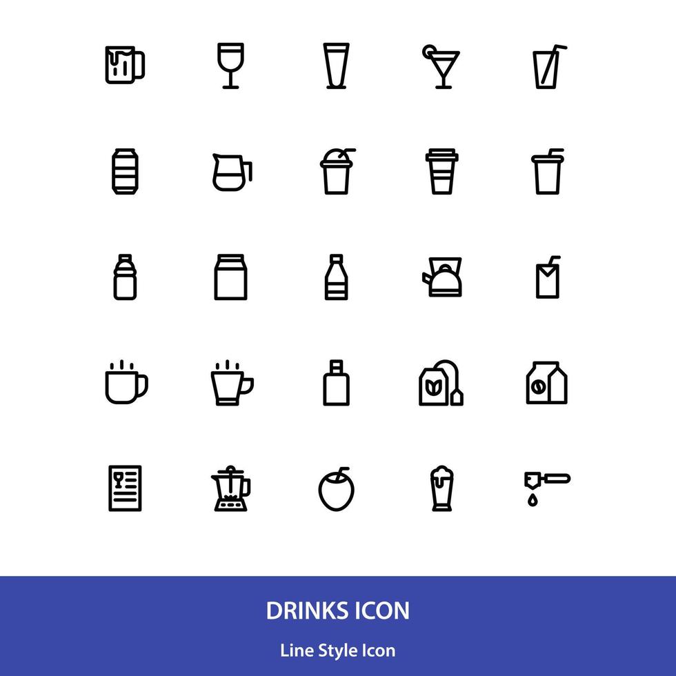 bebidas icono paquete en contorno estilo vector diseño