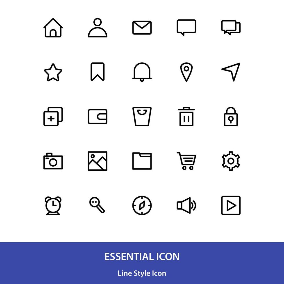 User interface icon pack in outline style vector, essential icon vector