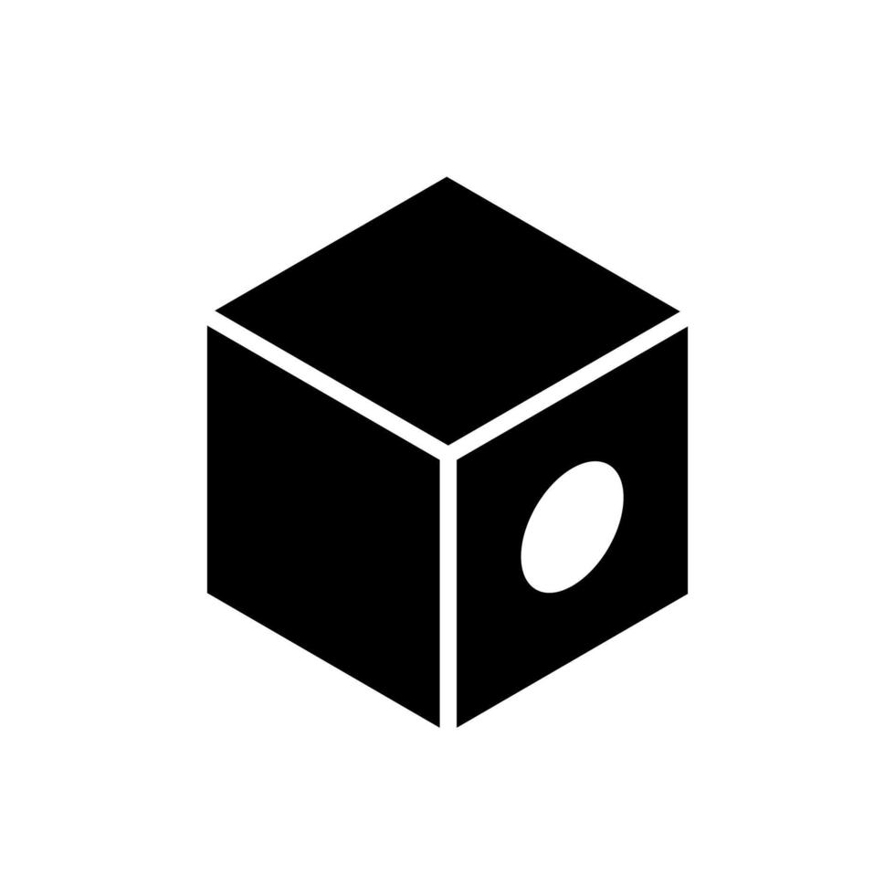 3d cube isometric icon. Black and white silhouette of cube symbol. Vector illustration of geometric square shape in perspective with hole.