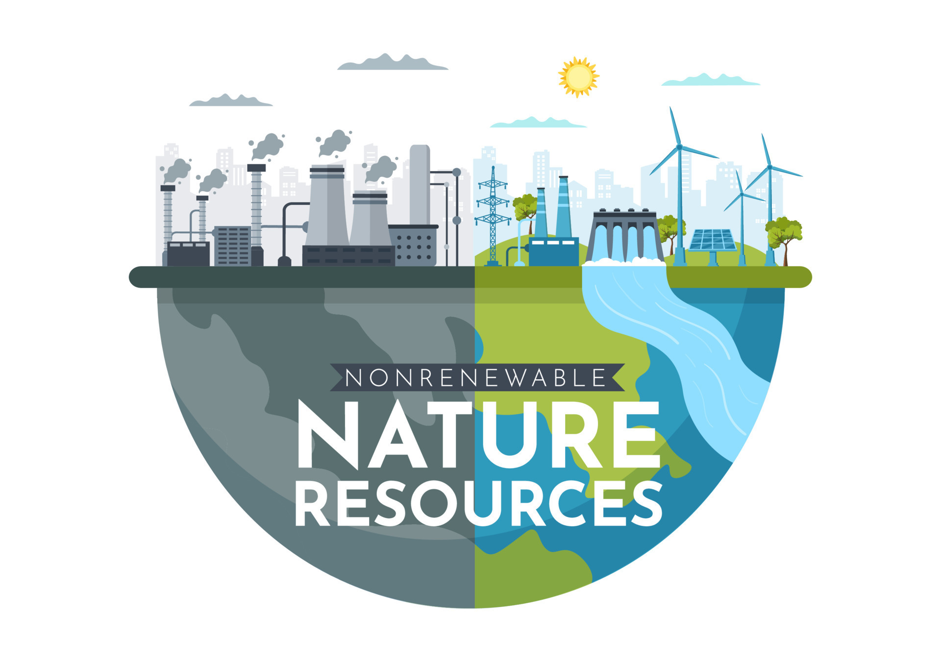 Non Renewable Sources of Energy Illustration with Nuclear, Petroleum