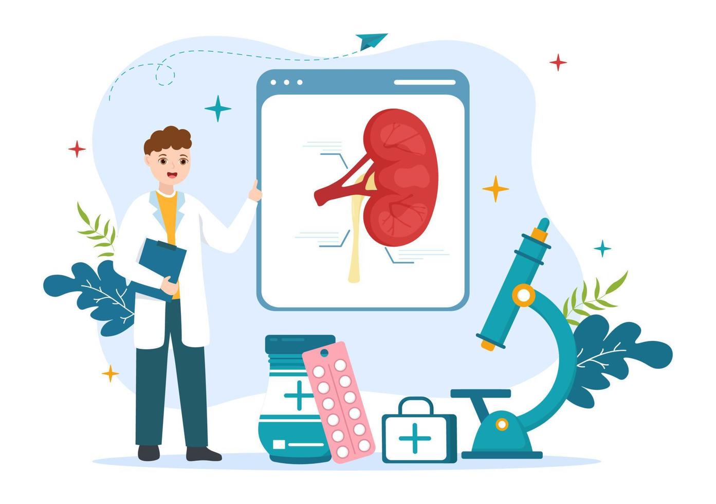 Nephrologist Illustration with Cardiologist, Proctologist and Treat Kidneys Organ in Flat Cartoon Hand Drawn for Web Banner or Landing Page Templates vector