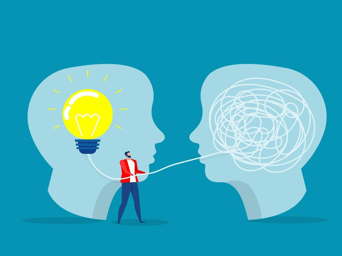 The opposite mindset chaos and order in thoughts, Businessman Problem solution as complete difficult and messy task person concept. vector illustration