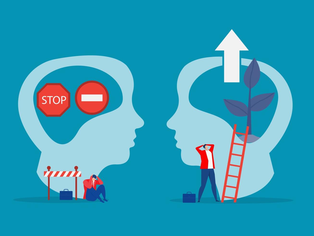 dos empresario pensar crecimiento mentalidad diferente fijo mentalidad concepto vector