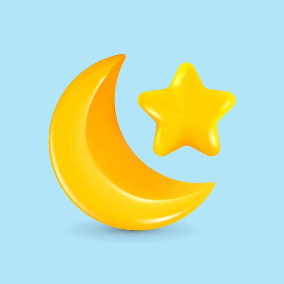 3d cute yellow crescent moon stars with clouds. Dream, lullaby, dreams background design for banner, booklet, poster vector